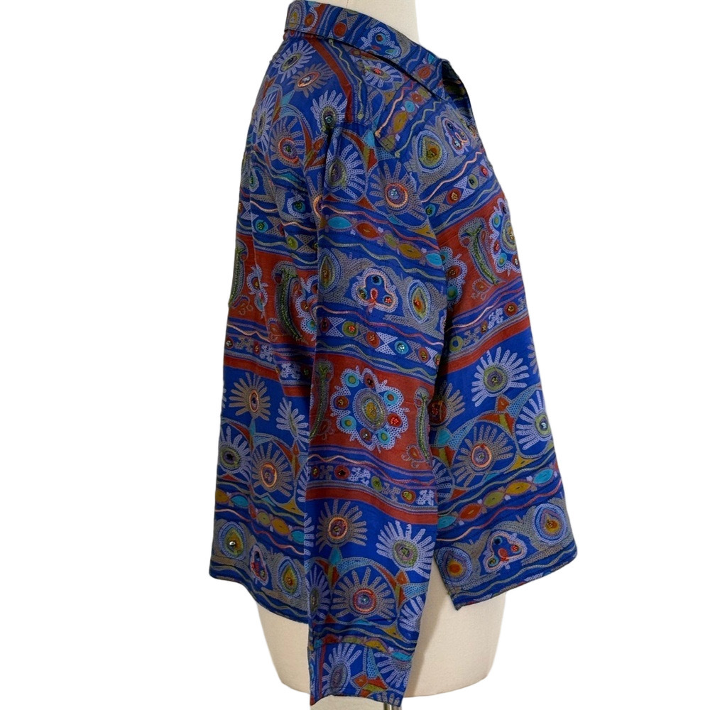 Chico’s Silk/Rayon, Beaded Women's Top - Picture 4 of 11